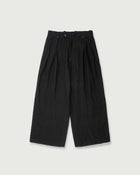 French Linen Back Belt 3Tuck Wide Straight Trousers <#black>
