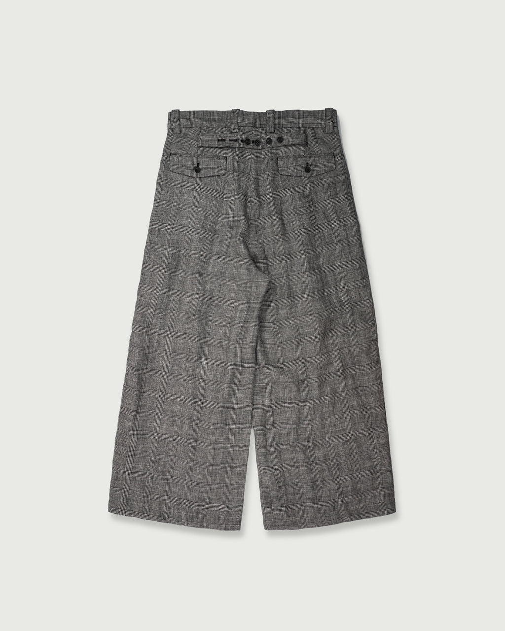 Glen Check Linen Back Belt 3Tuck Wide Straight Trousers <#glen check>