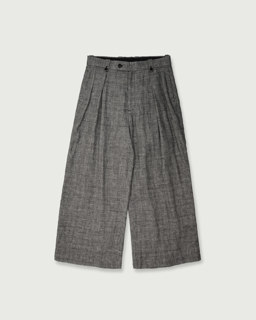 Glen Check Linen Back Belt 3Tuck Wide Straight Trousers <#glen check>