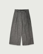 Glen Check Linen Back Belt 3Tuck Wide Straight Trousers <#glen check>