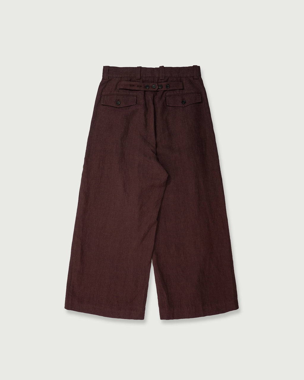 French Linen Back Belt 3Tuck Wide Straight Trousers <#burgundy>