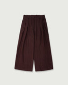 French Linen Back Belt 3Tuck Wide Straight Trousers <#burgundy>