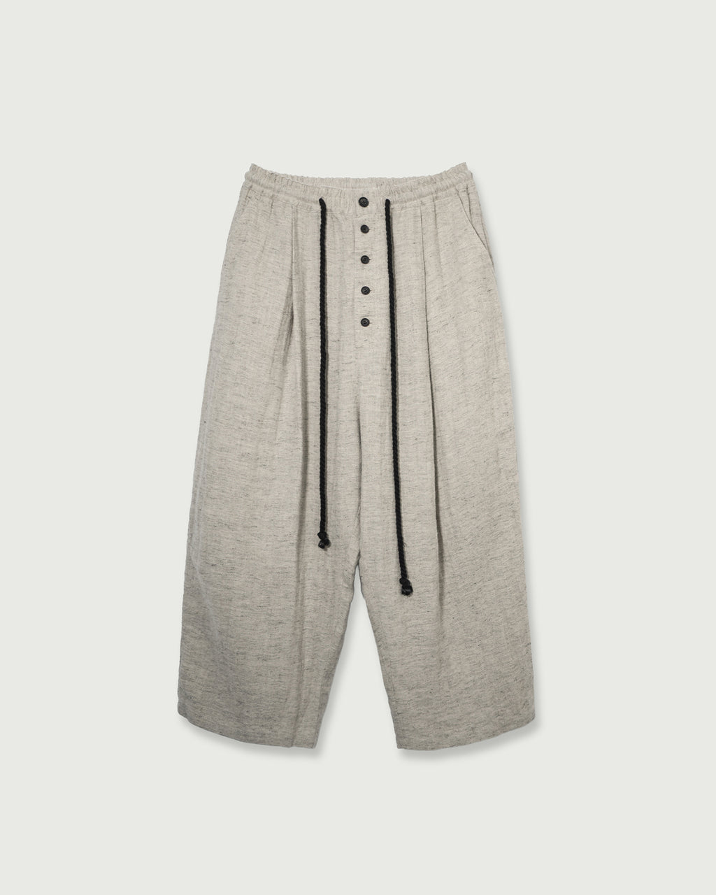 Linen Herringbone Button-Fly Easy Sarouel Pants <#heather gray>