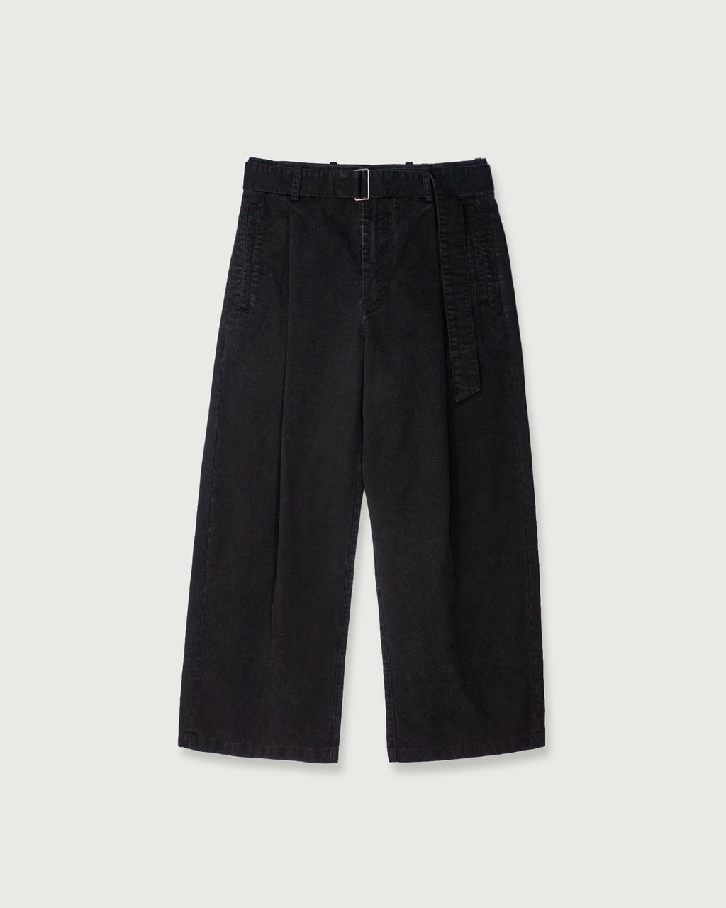 Cotton Chino Belted Wide Tapered 1Tuck Baggy Pants <#black>