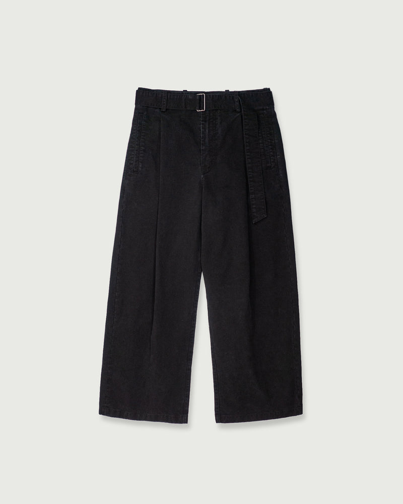 Cotton Chino Belted Wide Tapered 1Tuck Baggy Pants <#black>