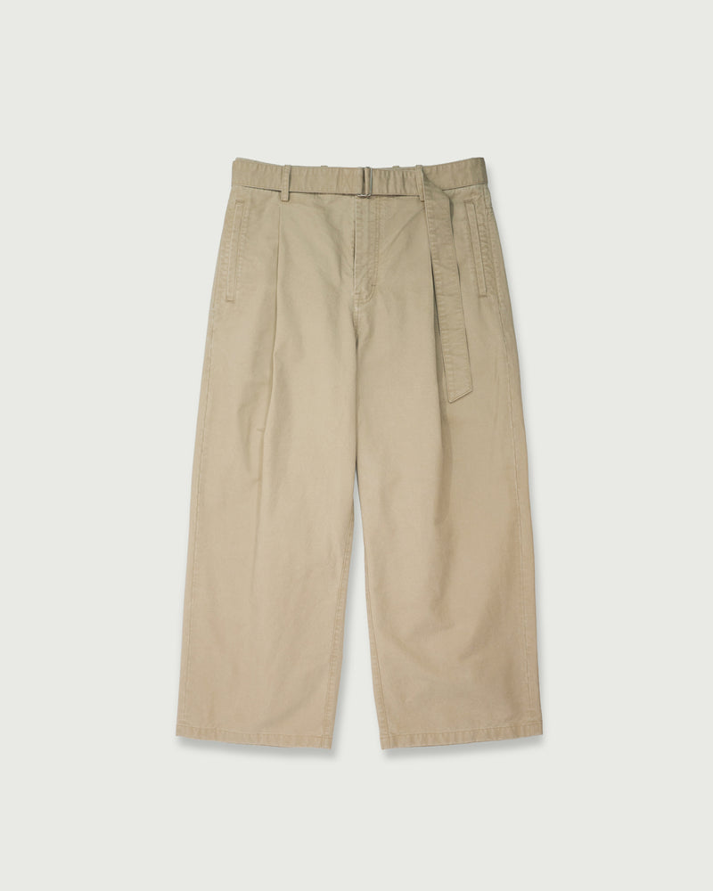 Cotton Chino Belted Wide Tapered 1Tuck Baggy Pants <#beige>