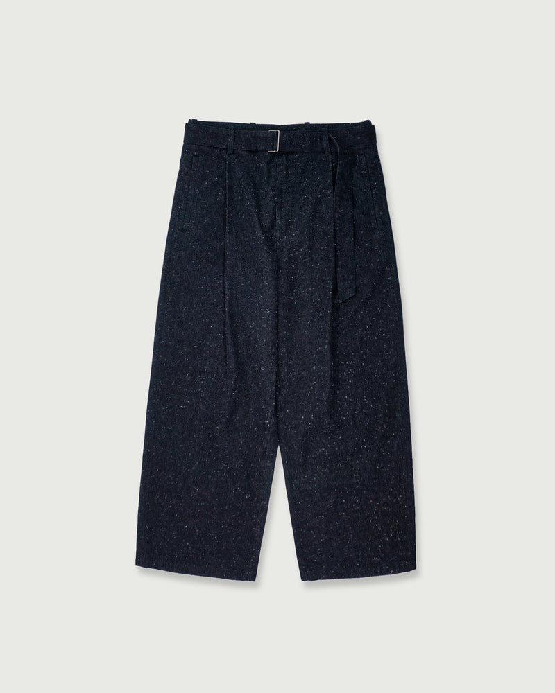 Nep Denim Belted Wide Tapered 1Tuck Baggy Pants <#indigo>