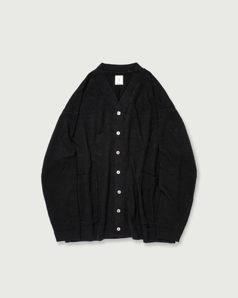 Linen Mid-Gauge V-Neck Knit Gown Cardigan <#black>