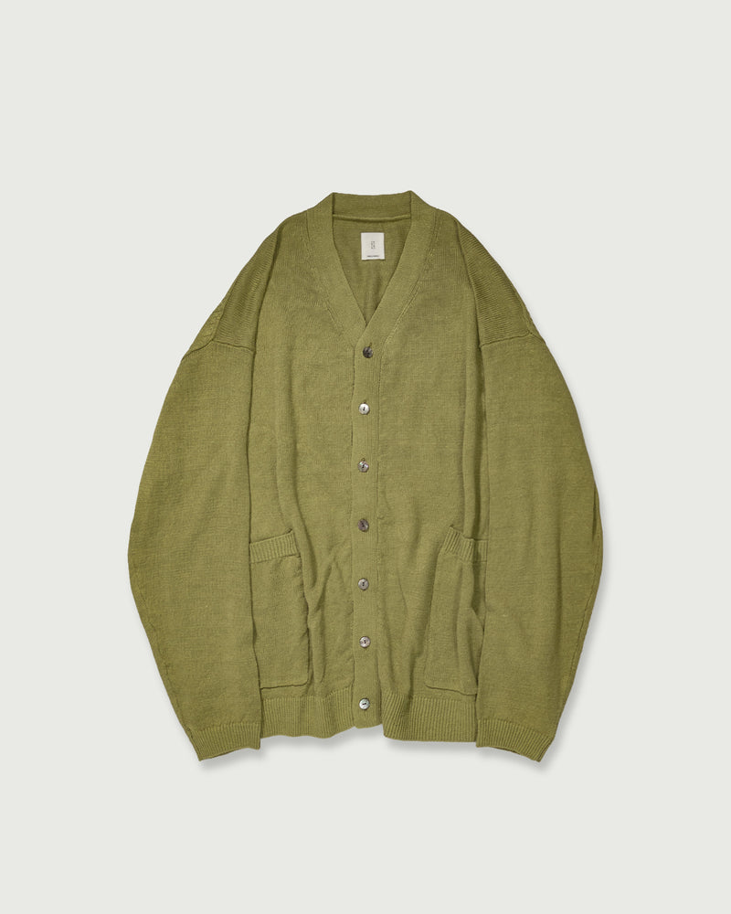Linen Mid-Gauge V-Neck Knit Gown Cardigan <#yellow>