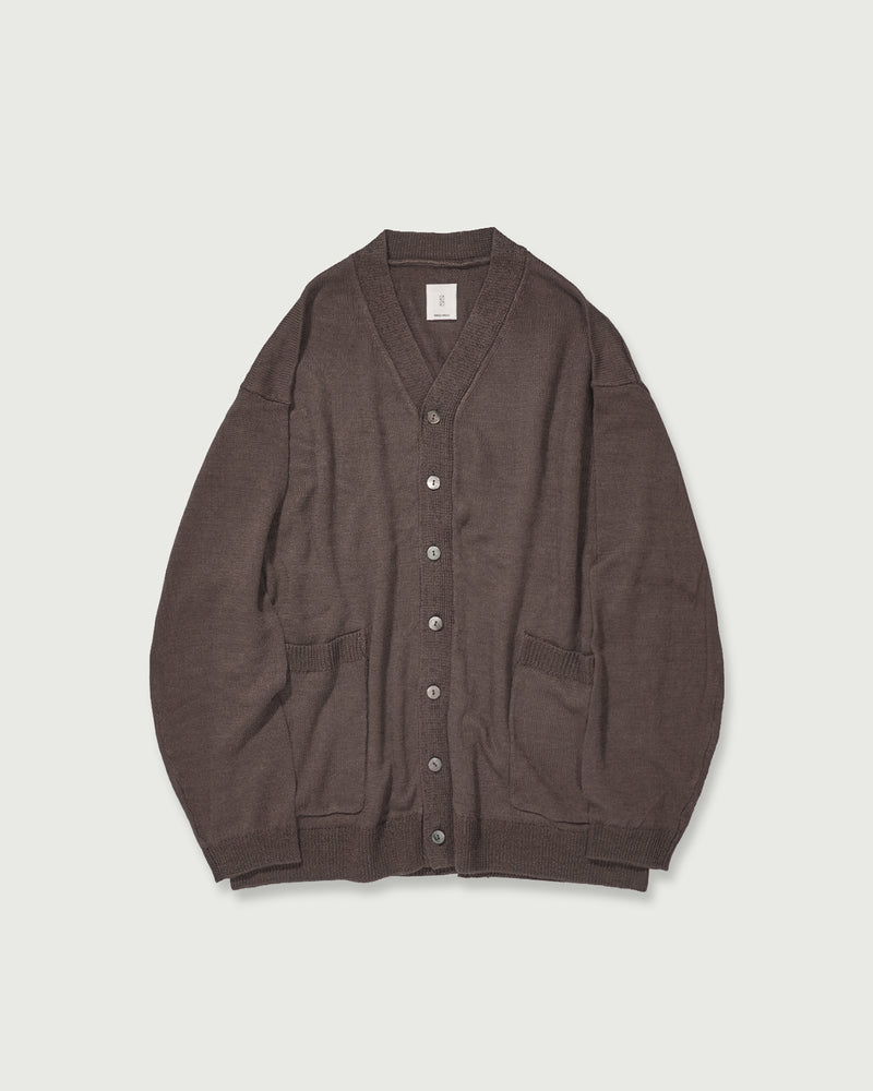 Linen Mid-Gauge V-Neck Knit Gown Cardigan <#brown>