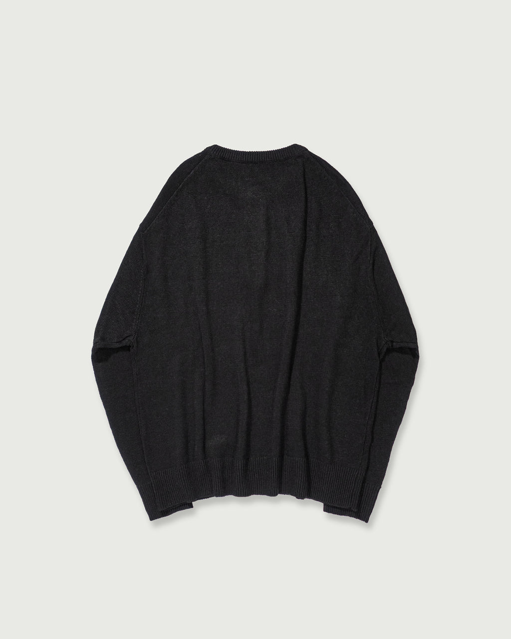 Linen Mid-Gauge Henley Neck Knit Pullover <#black>