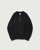 Linen Mid-Gauge Henley Neck Knit Pullover <#black>