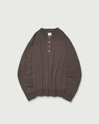 Linen Mid-Gauge Henley Neck Knit Pullover <#brown>
