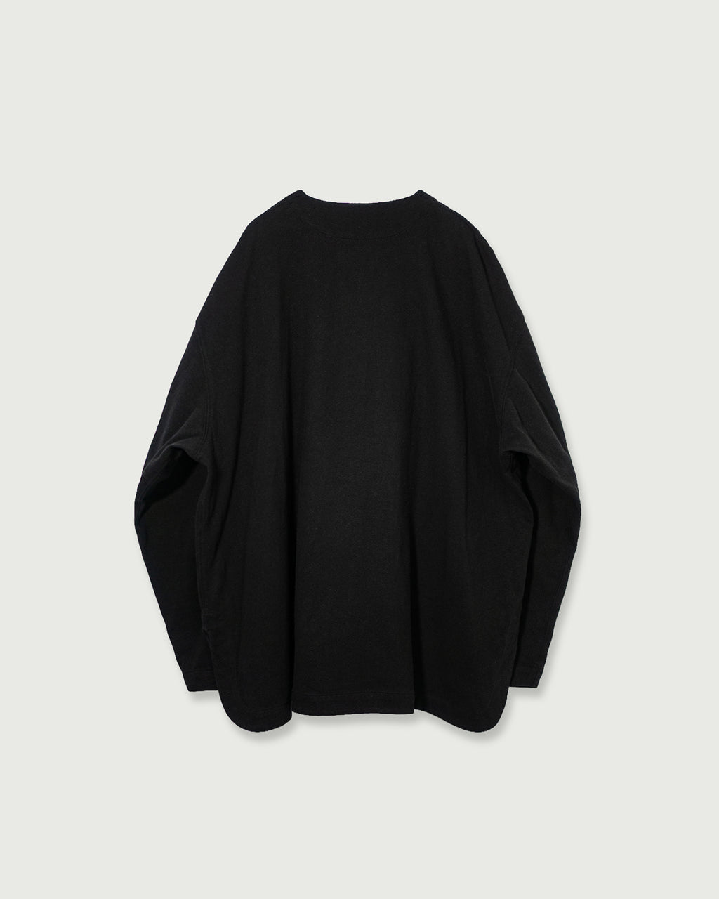 Cotton Linen Hem Round Skipper Long-Sleeve Tee <#black>