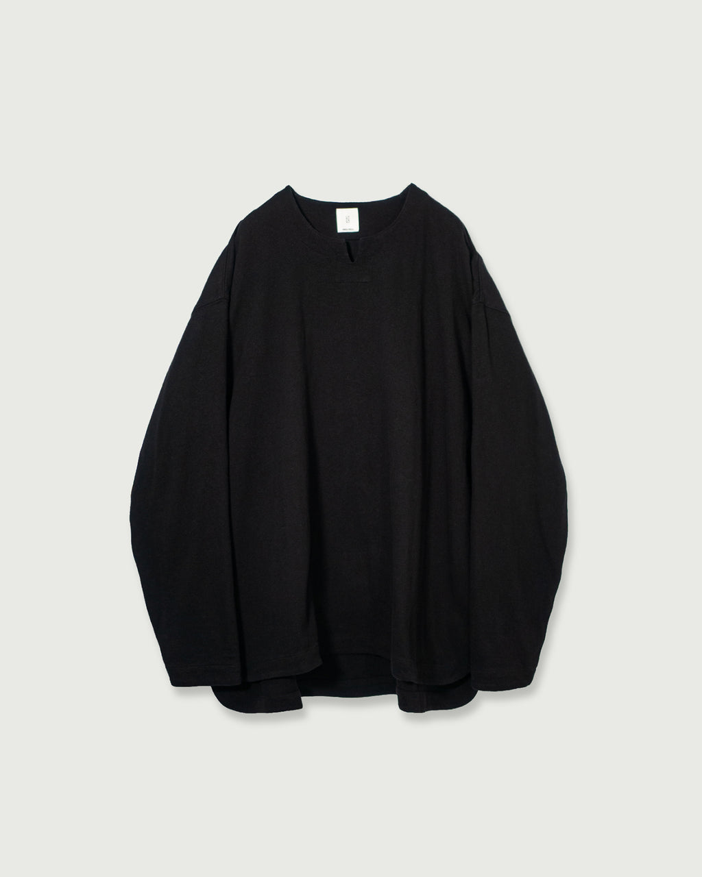 Cotton Linen Hem Round Skipper Long-Sleeve Tee <#black>
