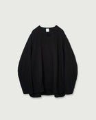 Cotton Linen Hem Round Skipper Long-Sleeve Tee <#black>