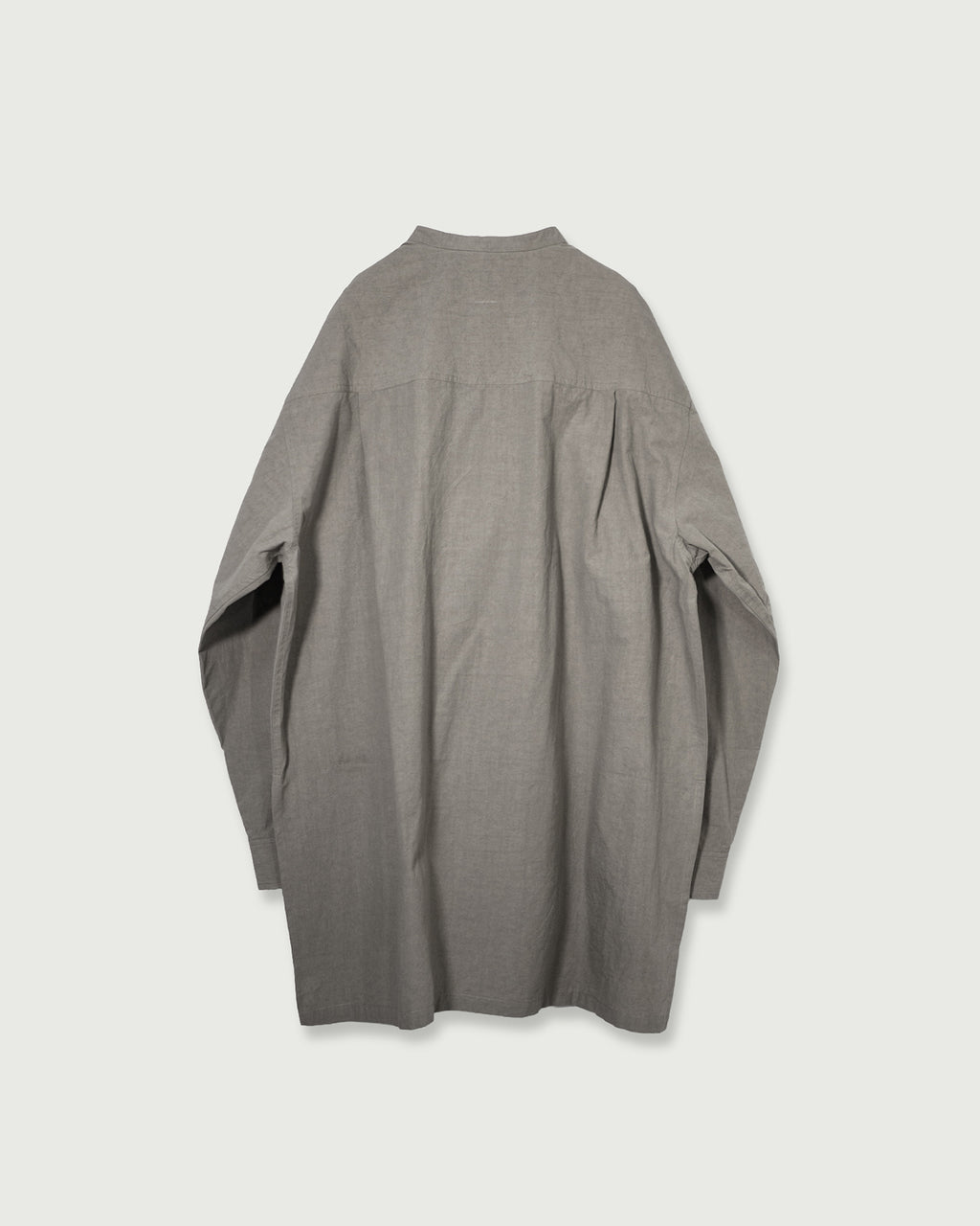 Organic Cotton Band Collar Side Slit Grandpa Shirt <#gray>