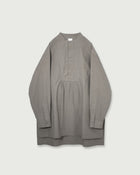 Organic Cotton Band Collar Side Slit Grandpa Shirt <#gray>