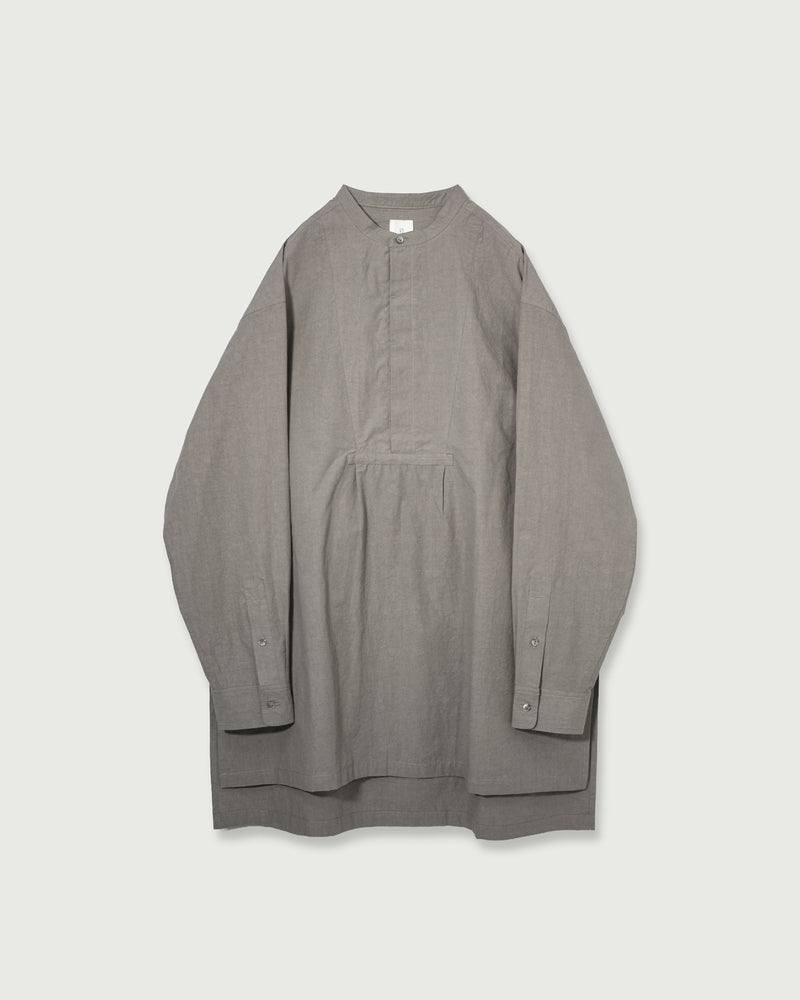Organic Cotton Band Collar Side Slit Grandpa Shirt <#gray>