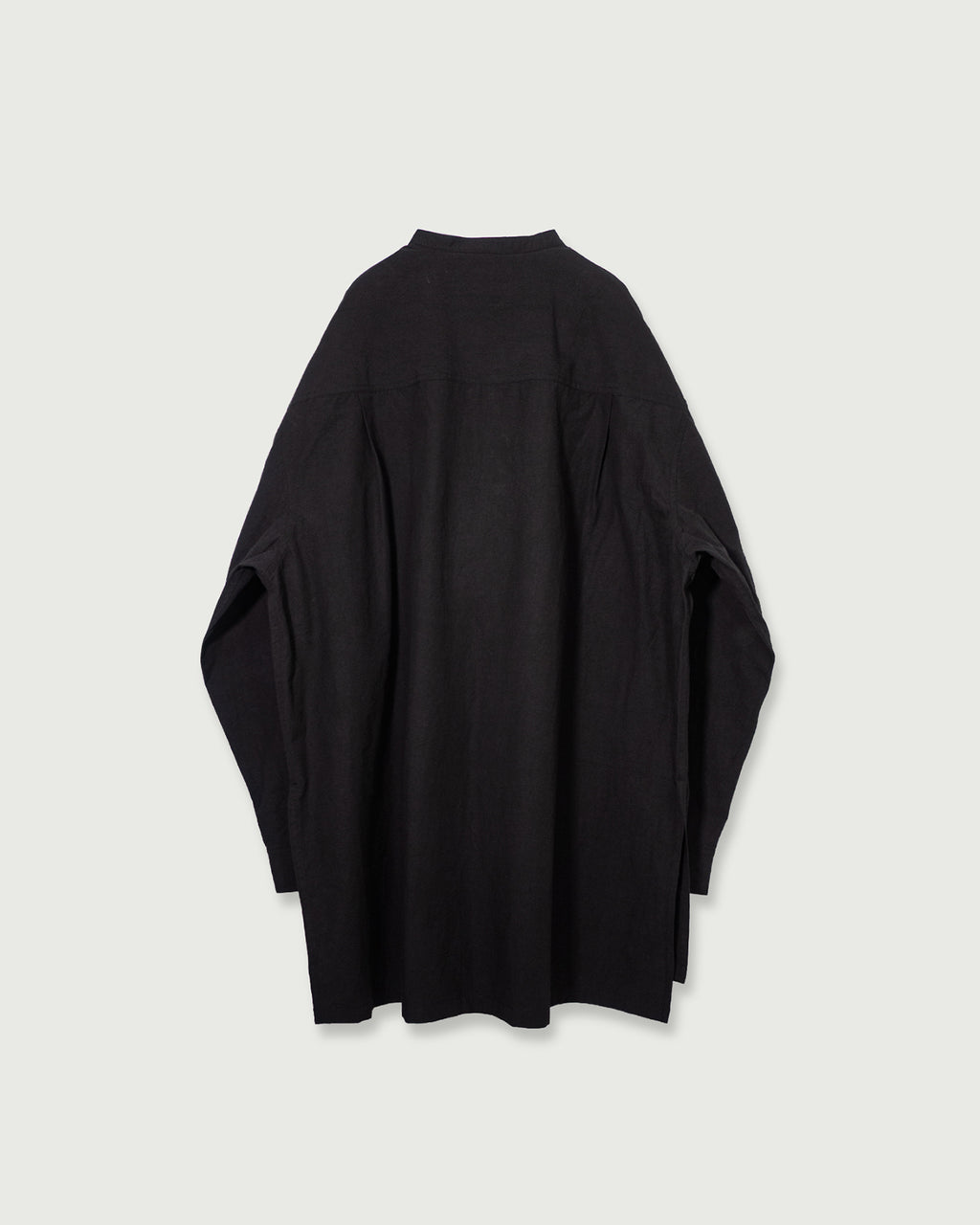 Organic Cotton Band Collar Side Slit Grandpa Shirt <#black>