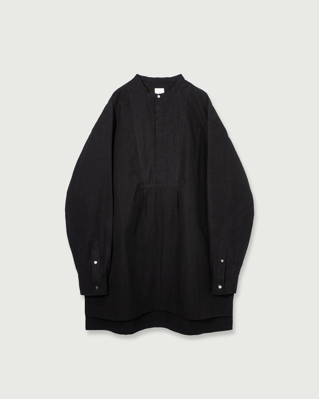 Organic Cotton Band Collar Side Slit Grandpa Shirt <#black>