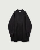 Organic Cotton Band Collar Side Slit Grandpa Shirt <#black>