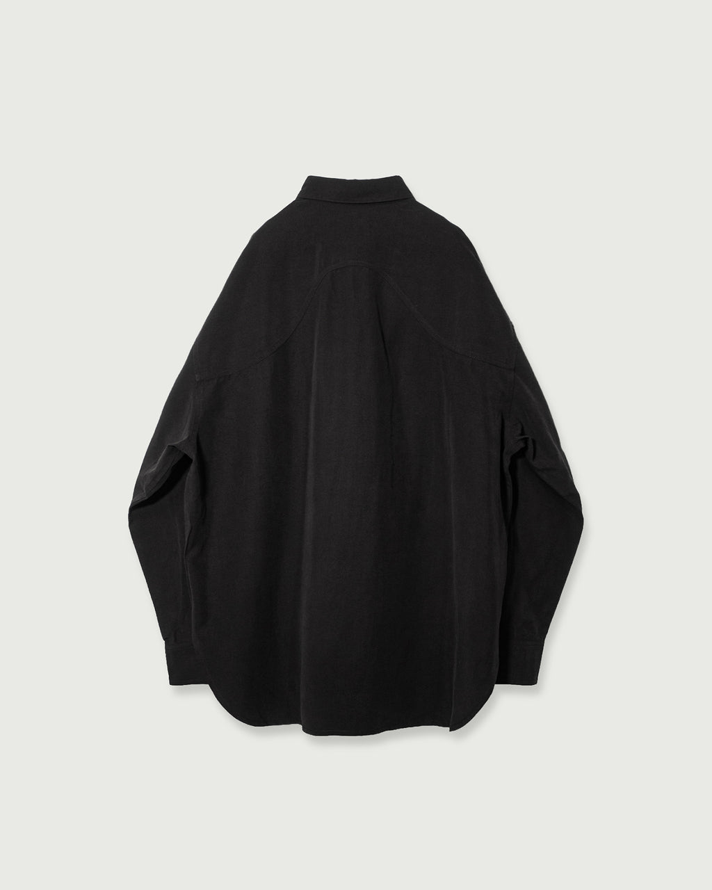 Linen-Tencel Double Pocket Regular Collar Over Shirt <#black>