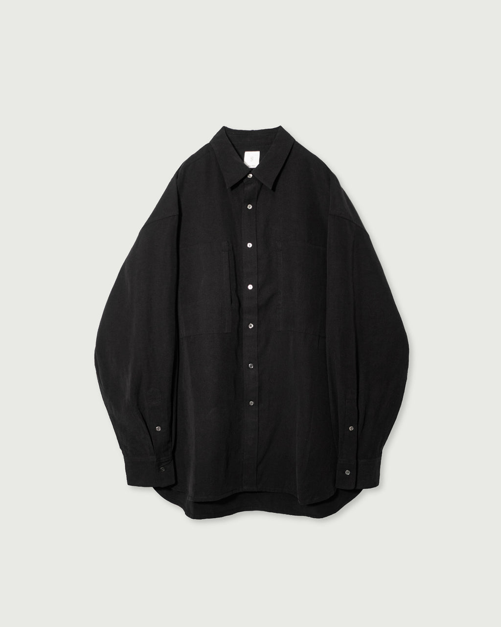 Linen-Tencel Double Pocket Regular Collar Over Shirt <#black>