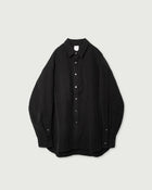 Linen-Tencel Double Pocket Regular Collar Over Shirt <#black>