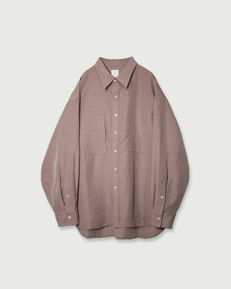 Linen-Tencel Double Pocket Regular Collar Over Shirt <#smoke pink>