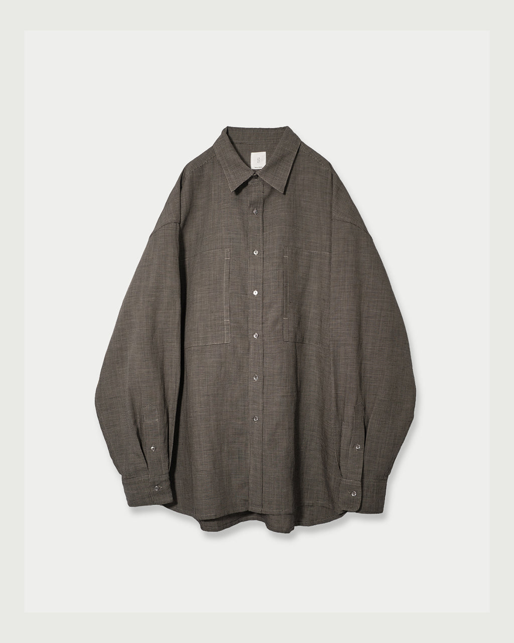 Linen-Tencel Double Pocket Regular Collar Over Shirt <#black×beige>