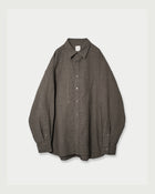 Linen-Tencel Double Pocket Regular Collar Over Shirt <#black×beige>