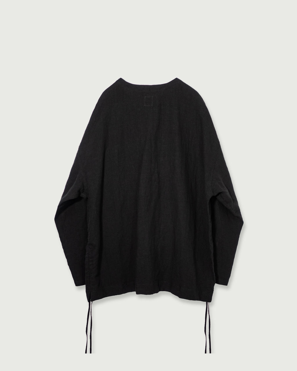 French Linen Side Shirring Long-Sleeve Pullover<#black>
