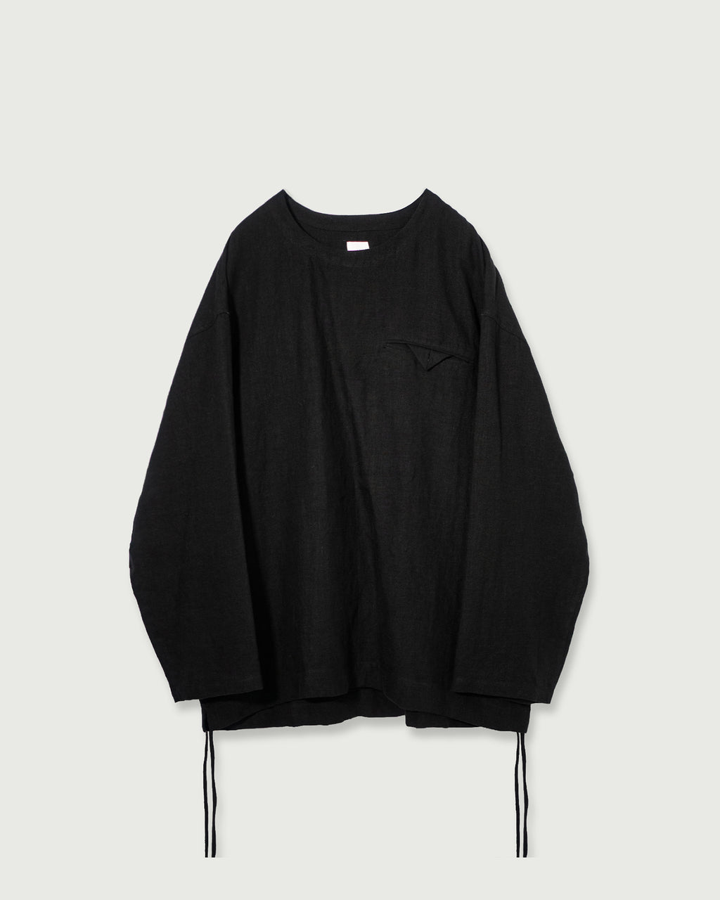 French Linen Side Shirring Long-Sleeve Pullover<#black>