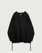 French Linen Side Shirring Long-Sleeve Pullover<#black>
