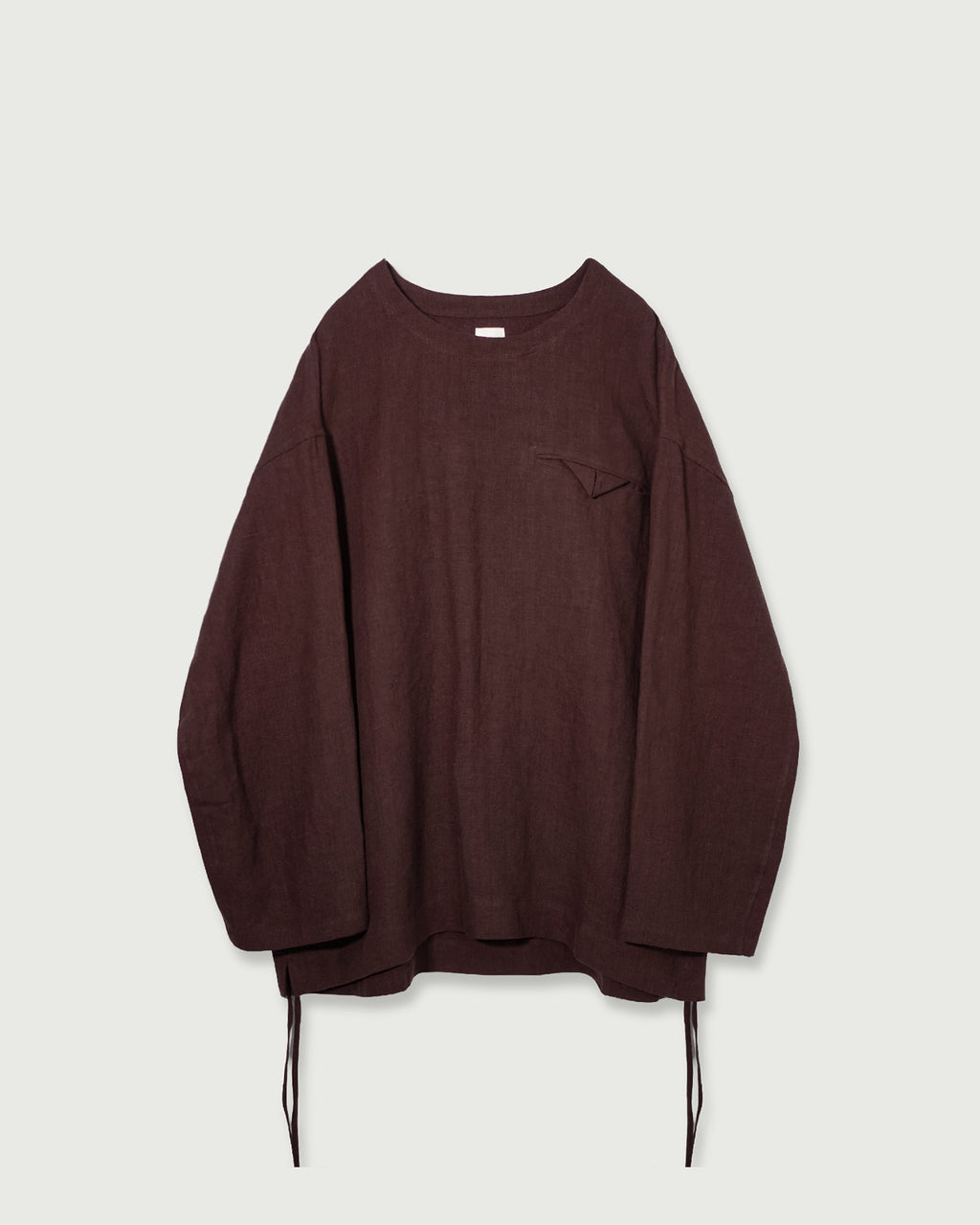 French Linen Side Shirring Long-Sleeve Pullover<#burgundy>