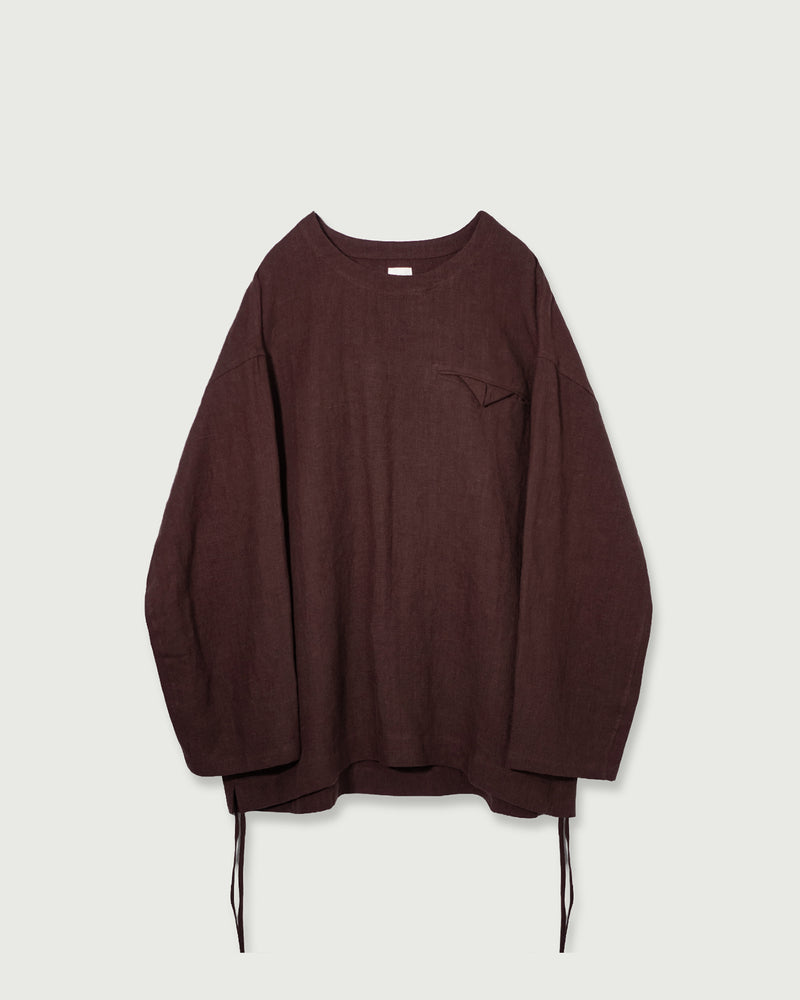 French Linen Side Shirring Long-Sleeve Pullover<#burgundy>