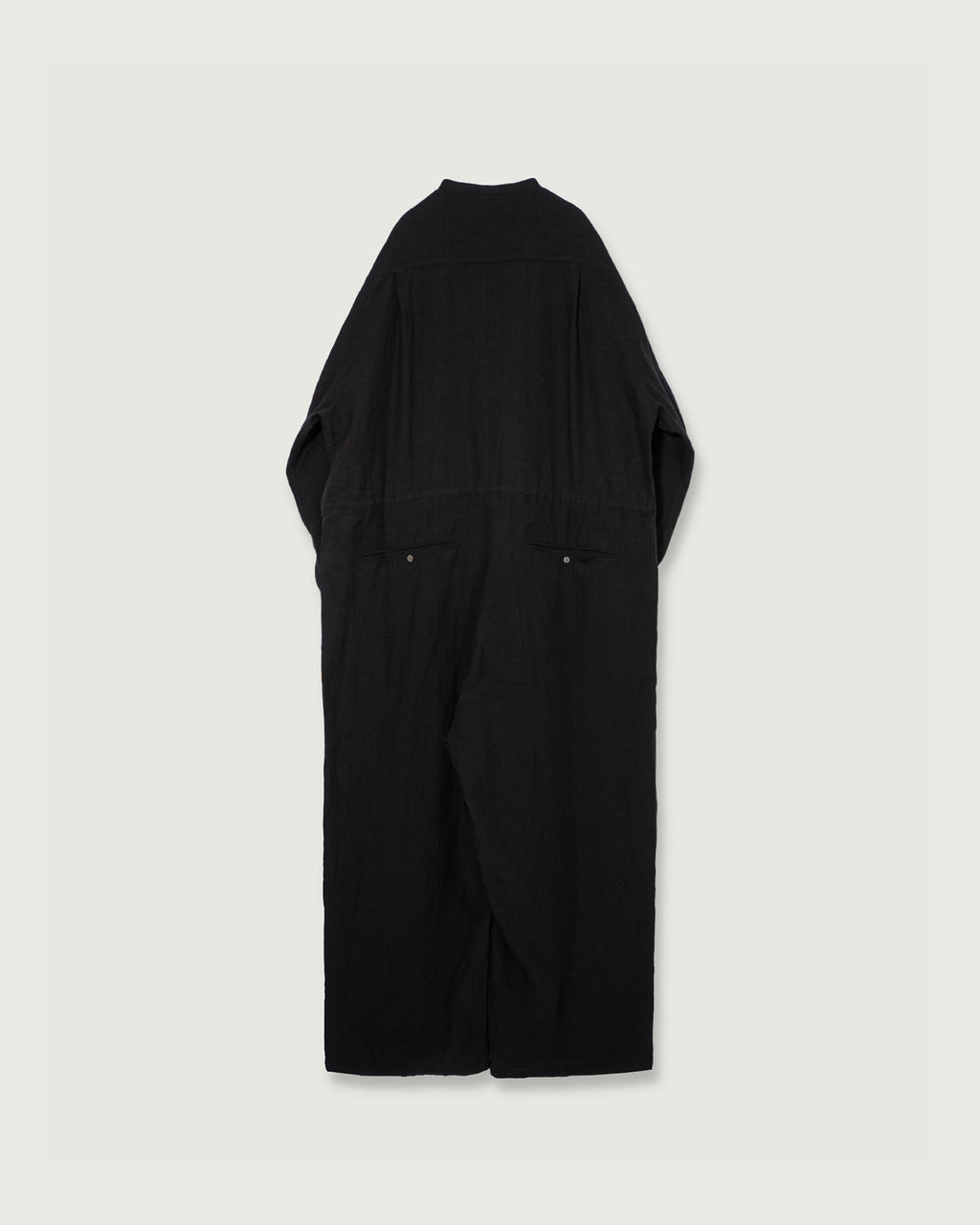 Wash Linen Band Collar Long-Sleeve Jumpsuit <#black>