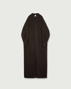 Wash Linen Band Collar Long-Sleeve Jumpsuit <#brown>