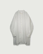 Linen Band Collar Round Slit Long Officer Shirt <#off white>