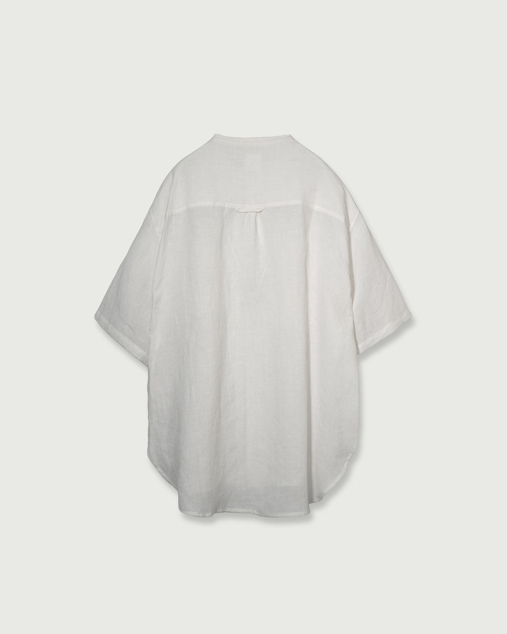 Wash Linen Band Collar Henley Neck Like Half Sleeve Atelier Shirt <#off white>