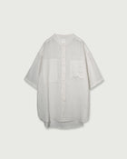 Wash Linen Band Collar Henley Neck Like Half Sleeve Atelier Shirt <#off white>