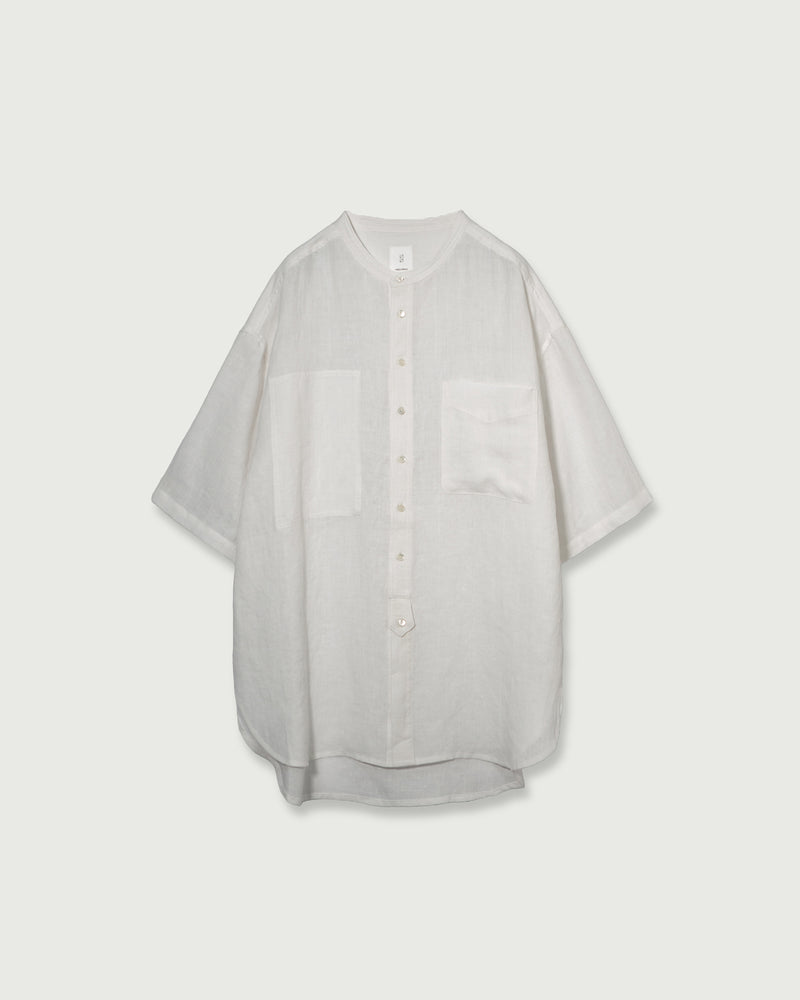 Wash Linen Band Collar Henley Neck Like Half Sleeve Atelier Shirt <#off white>