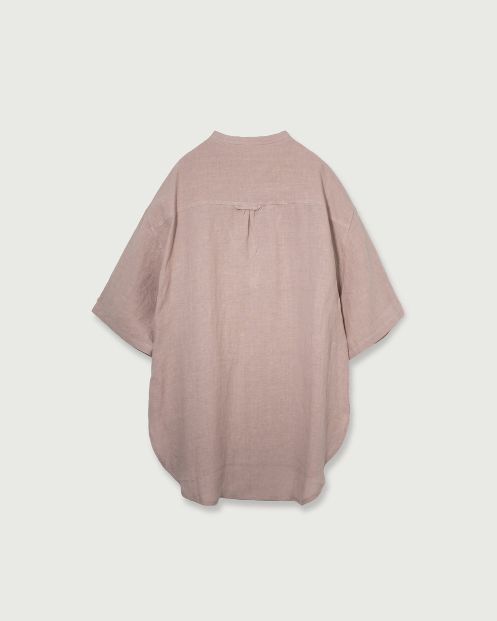Wash Linen Band Collar Henley Neck Like Half Sleeve Atelier Shirt <#smoke pink>