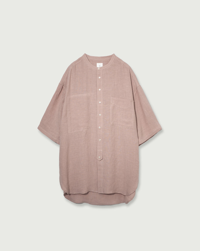 Wash Linen Band Collar Henley Neck Like Half Sleeve Atelier Shirt <#smoke pink>