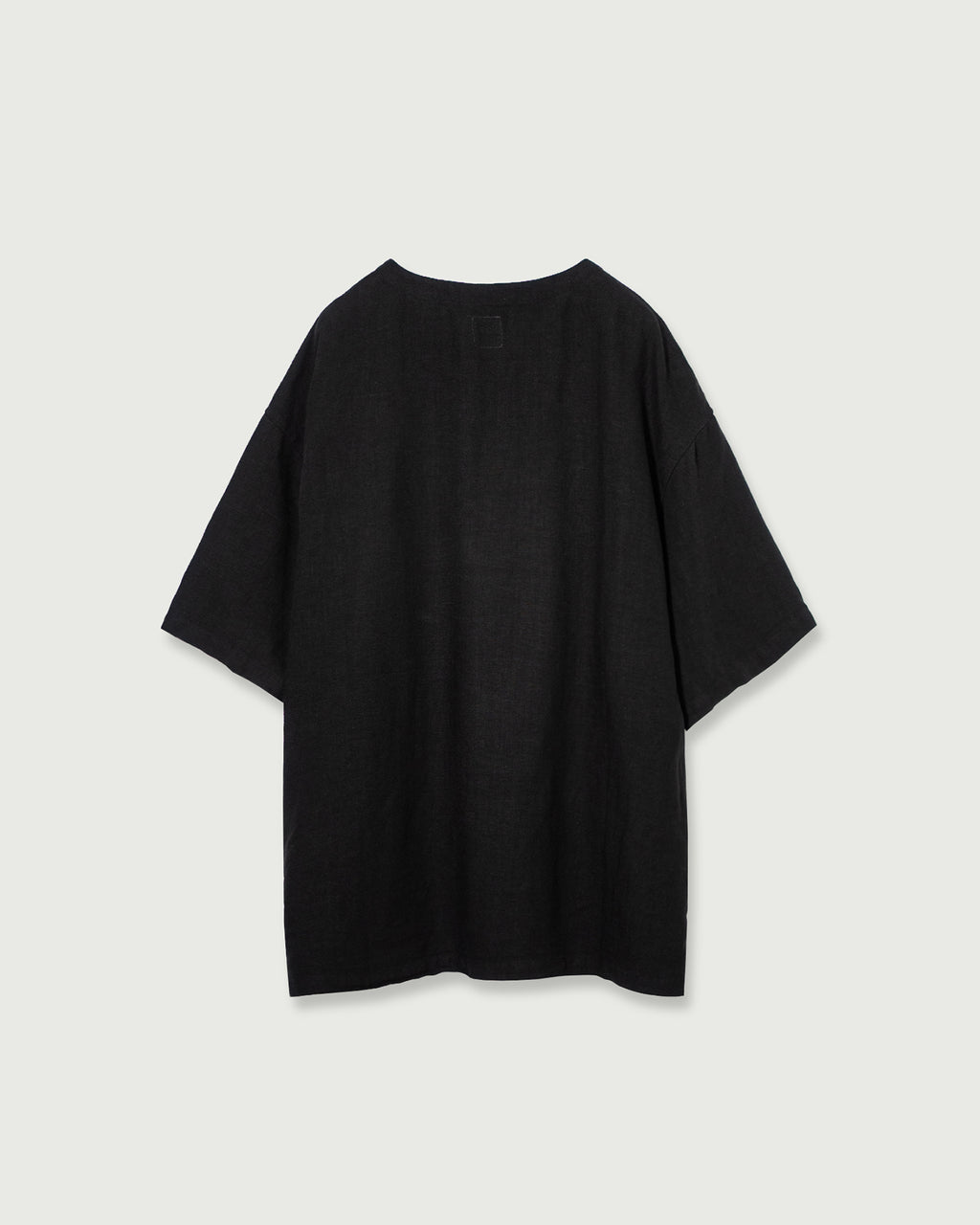 French Linen Crew Neck Half Sleeve Oversized Pullover <#black>
