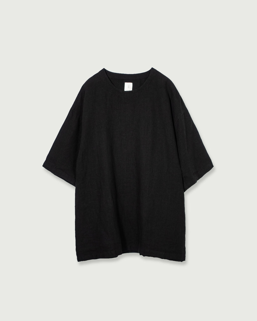 French Linen Crew Neck Half Sleeve Oversized Pullover <#black>