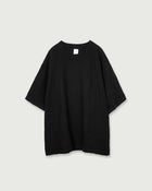 French Linen Crew Neck Half Sleeve Oversized Pullover <#black>