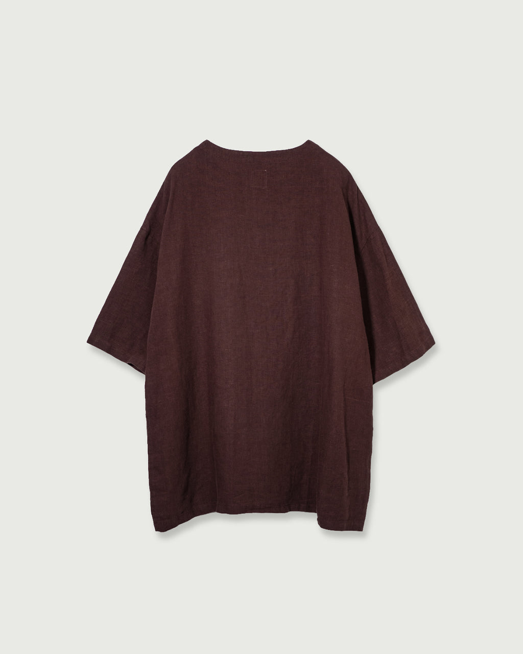 French Linen Crew Neck Half Sleeve Oversized Pullover <#burgundy>