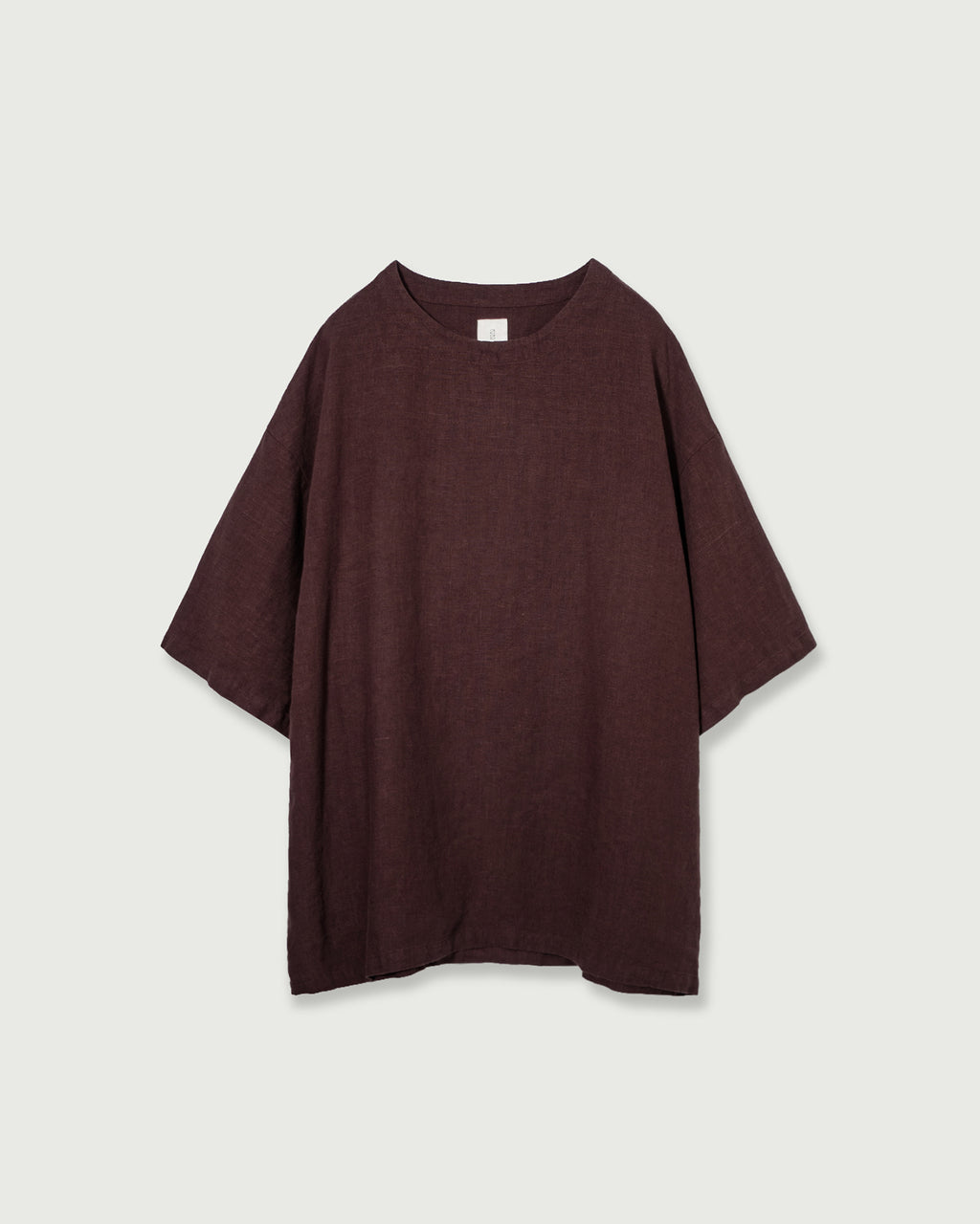 French Linen Crew Neck Half Sleeve Oversized Pullover <#burgundy>